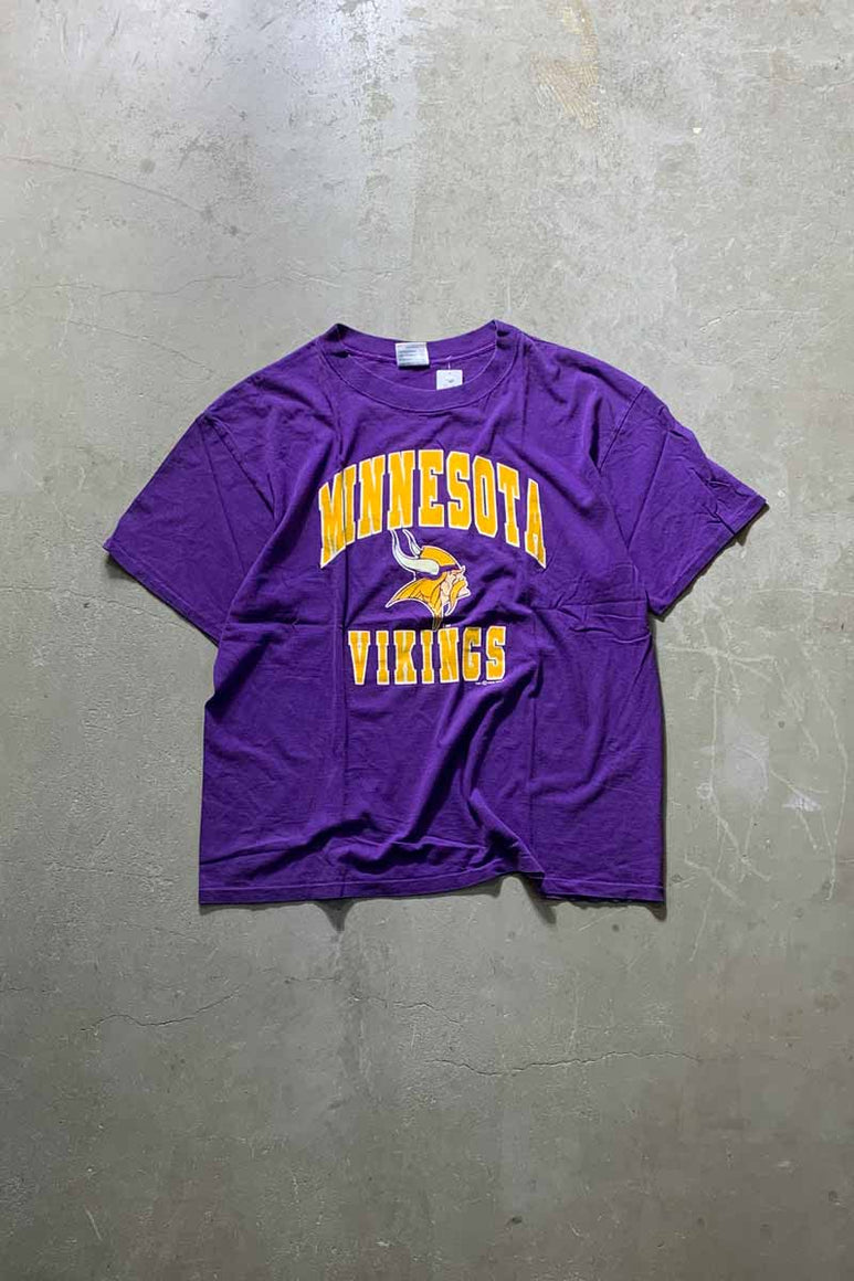 MADE IN USA 93'S S/S NFL MINNESOTA VIKINGS PRINT SPORTS T-SHIRT / PURPLE [SIZE: XL USED]