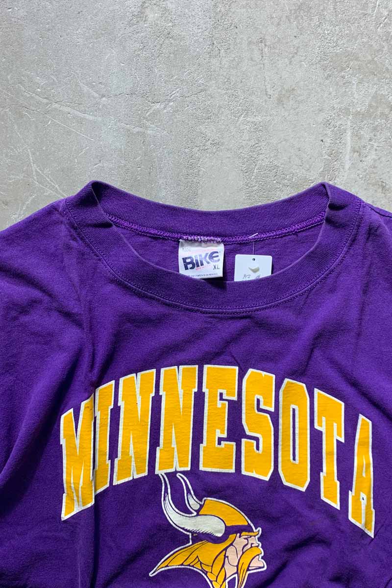 MADE IN USA 93'S S/S NFL MINNESOTA VIKINGS PRINT SPORTS T-SHIRT / PURPLE [SIZE: XL USED]