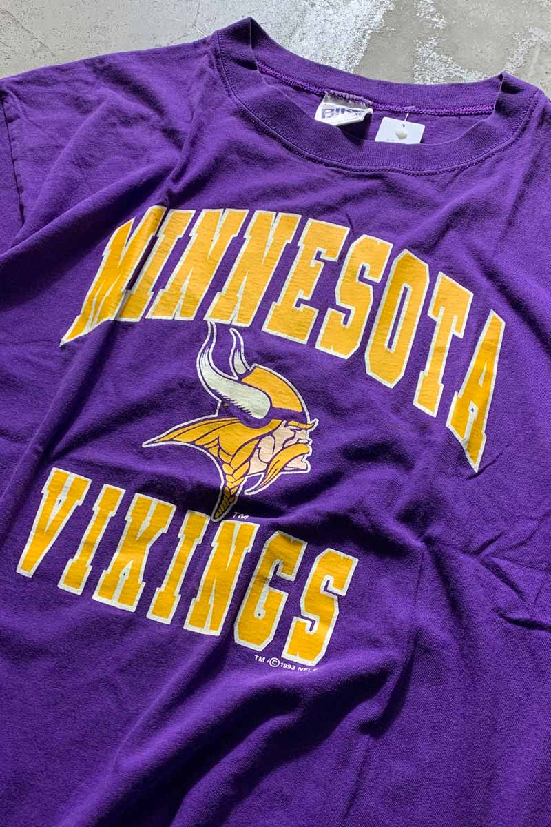 MADE IN USA 93'S S/S NFL MINNESOTA VIKINGS PRINT SPORTS T-SHIRT / PURPLE [SIZE: XL USED]