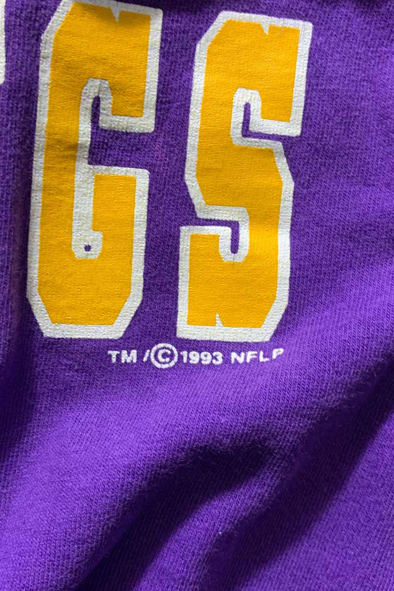MADE IN USA 93'S S/S NFL MINNESOTA VIKINGS PRINT SPORTS T-SHIRT / PURPLE [SIZE: XL USED]