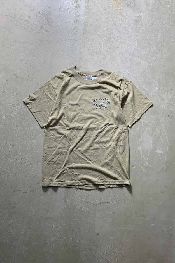 90'S S/S BAD ASS TRIBE BACK PRINT T-SHIRT / KHAKI [SIZE: L USED]
