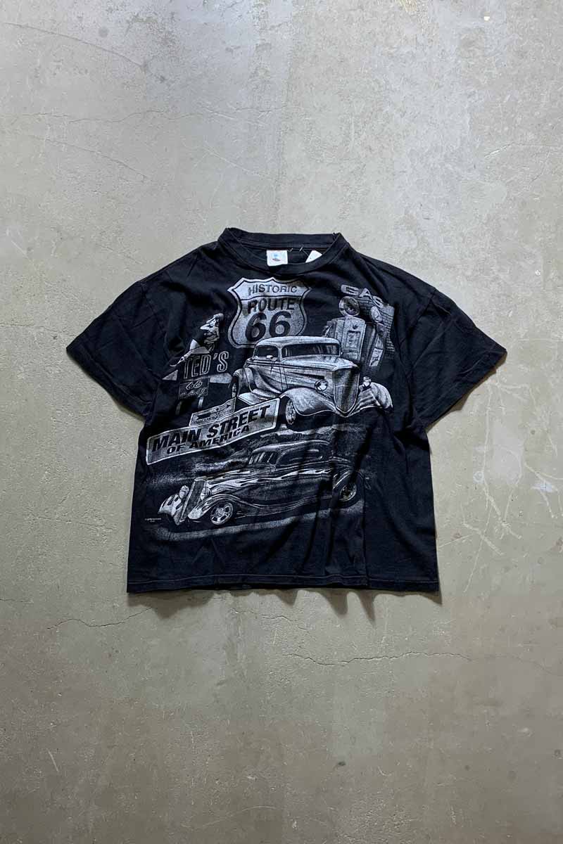 90'S S/S MAIN STREET OF AMERICA CAR PRINT T-SHIRT / BLACK [SIZE: XL USED]