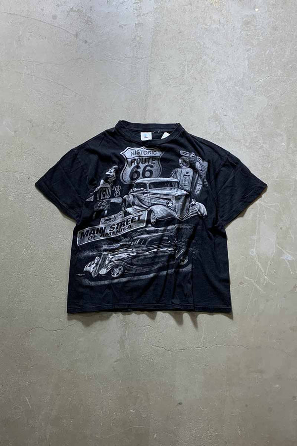 90'S S/S MAIN STREET OF AMERICA CAR PRINT T-SHIRT / BLACK [SIZE: XL USED]