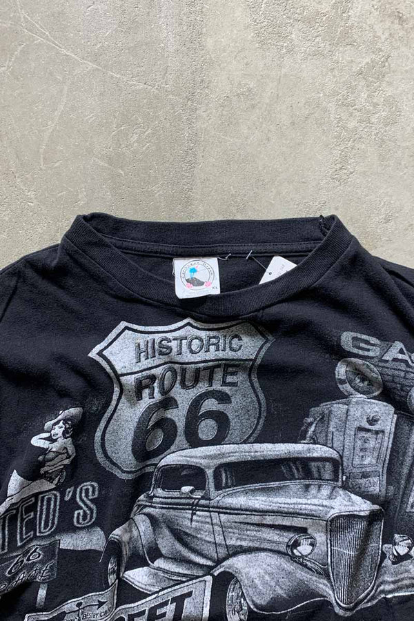 90'S S/S MAIN STREET OF AMERICA CAR PRINT T-SHIRT / BLACK [SIZE: XL USED]