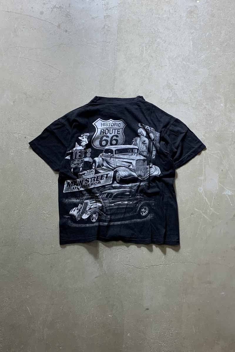 90'S S/S MAIN STREET OF AMERICA CAR PRINT T-SHIRT / BLACK [SIZE: XL USED]