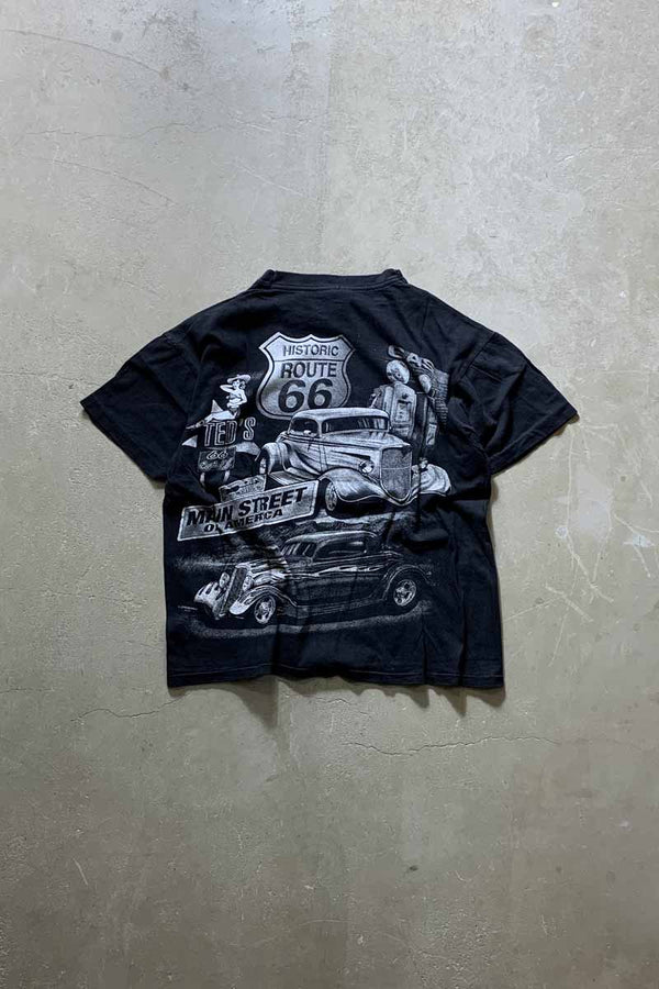 90'S S/S MAIN STREET OF AMERICA CAR PRINT T-SHIRT / BLACK [SIZE: XL USED]