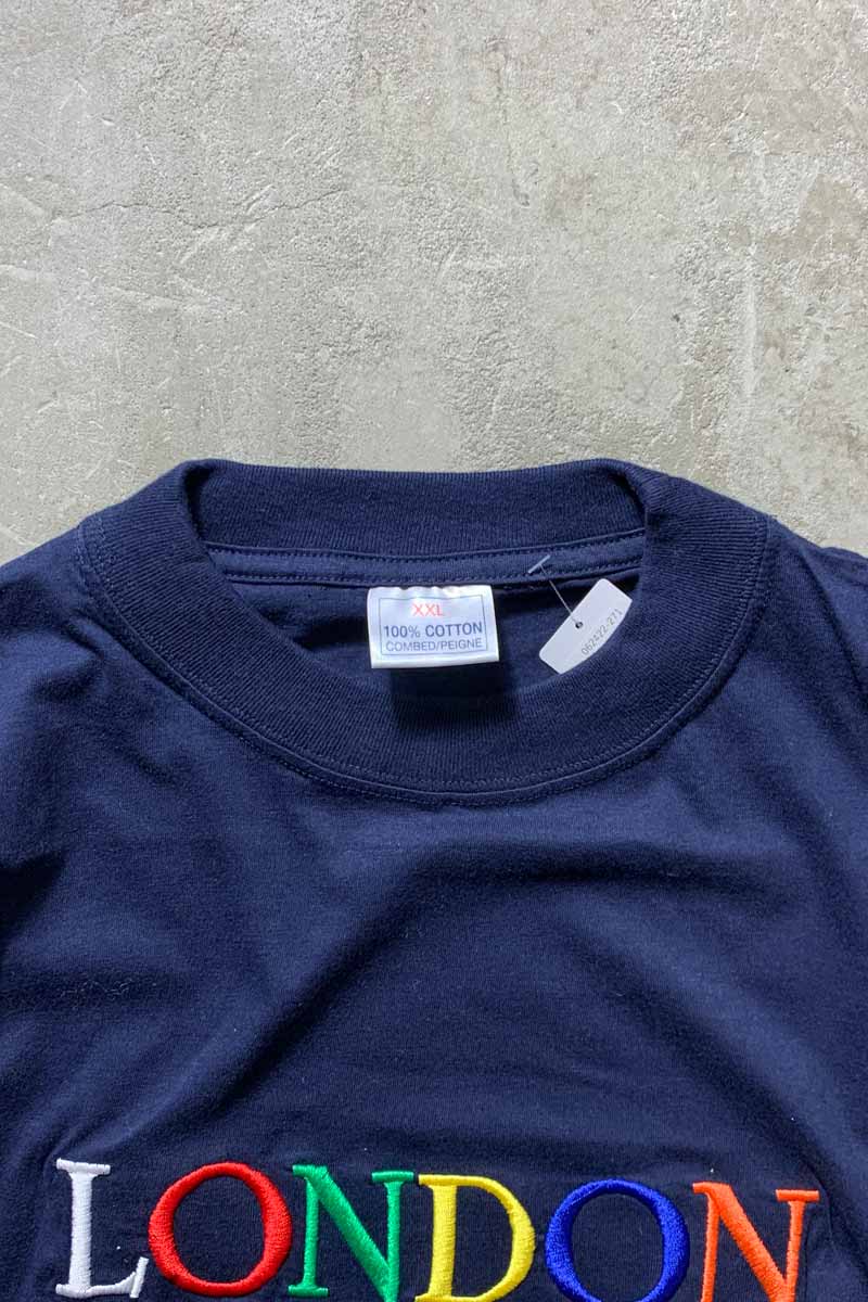 S/S LONDON COLOR EMBROIDERY T-SHIRT / NAVY [사이즈: 2XL USED]