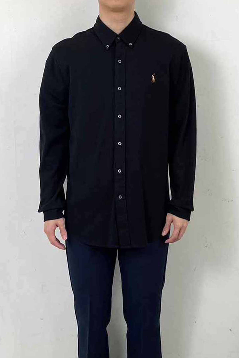 L/S B.D COTTON KNIT OXFORD SHIRT / BLACK [SIZE: XL USED]