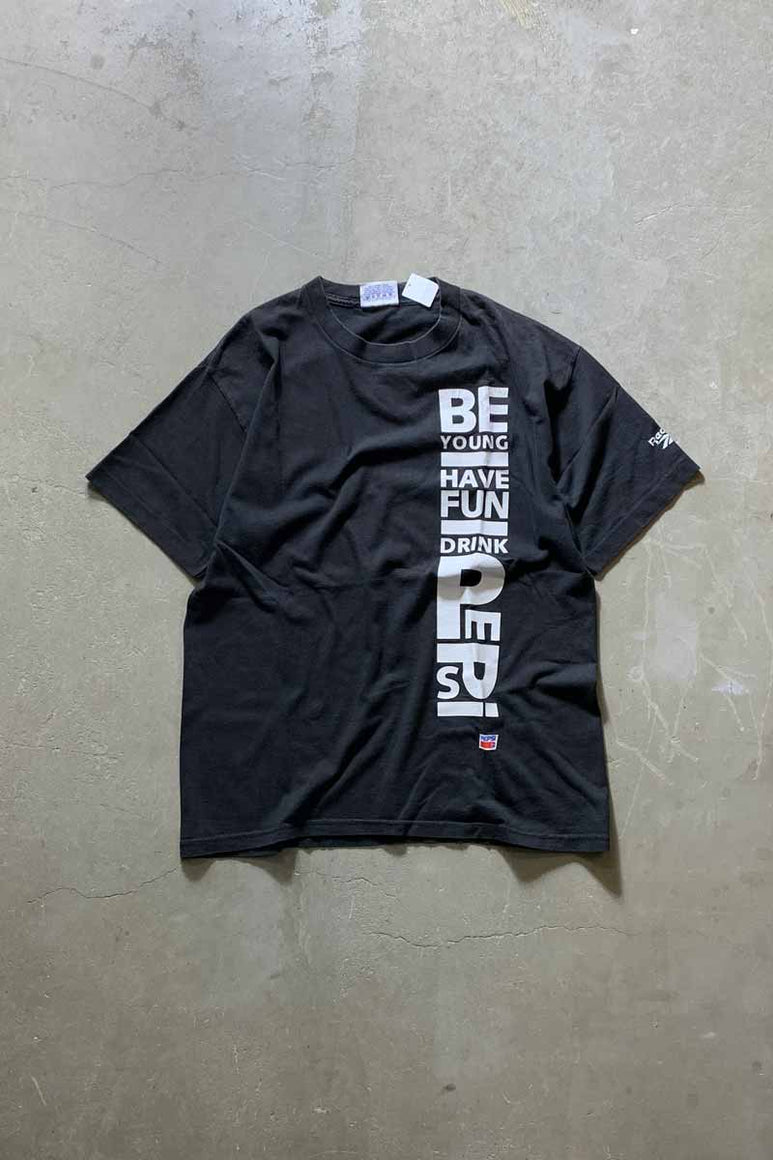 MADE IN USA 90'S S/S PEPSI PRINT T-SHIRT / BLACK [SIZE: L USED]