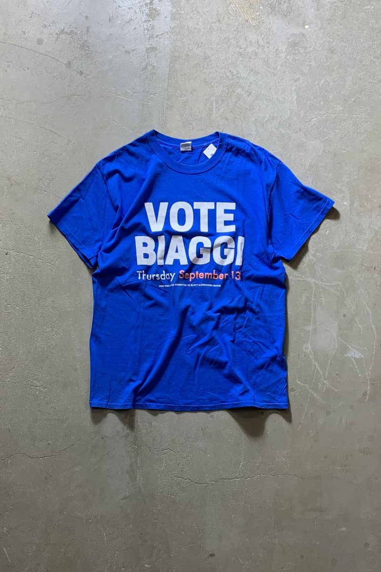 S/S ALESSANDRA BIAGGI VOTE PRINT T-SHIRT / BLUE [SIZE: L USED]