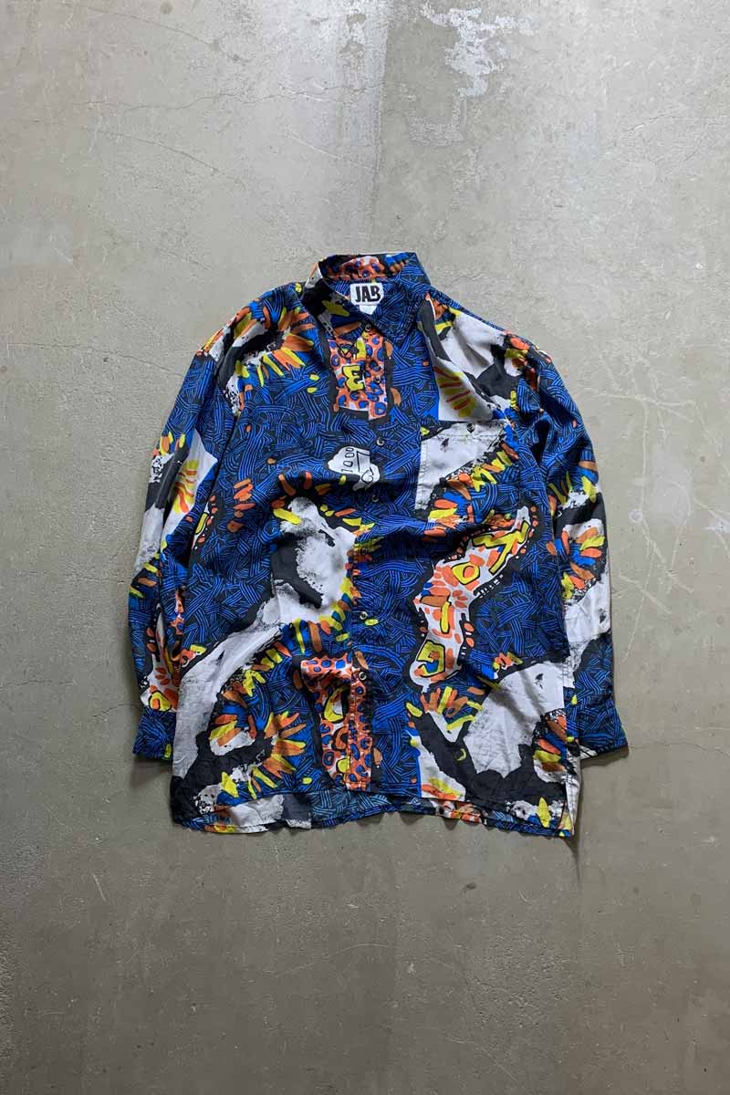 90'S L/S PATTERN SILK SHIRT / MULTI [SIZE: L USED]