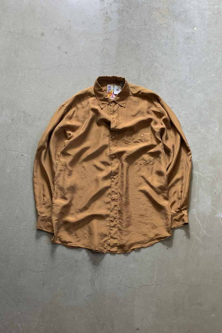 90'S L/S SILK SHIRT / BROWN [SIZE: M USED]