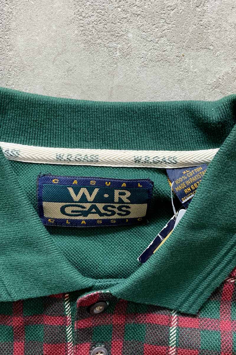 90'S L/S CHECK POLO SHIRT / GREEN / RED [SIZE: XL DEADSTOCK/NOS]
