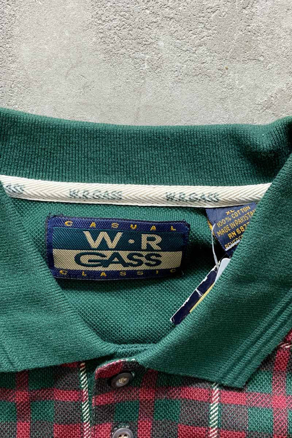 90'S L/S CHECK POLO SHIRT / GREEN / RED [SIZE: XL DEADSTOCK/NOS]