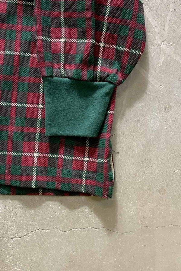 90'S L/S CHECK POLO SHIRT / GREEN / RED [SIZE: XL DEADSTOCK/NOS]