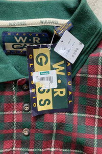 90'S L/S CHECK POLO SHIRT / GREEN / RED [SIZE: XL DEADSTOCK/NOS]