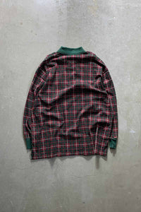 90'S L/S CHECK POLO SHIRT / GREEN / RED [SIZE: XL DEADSTOCK/NOS]