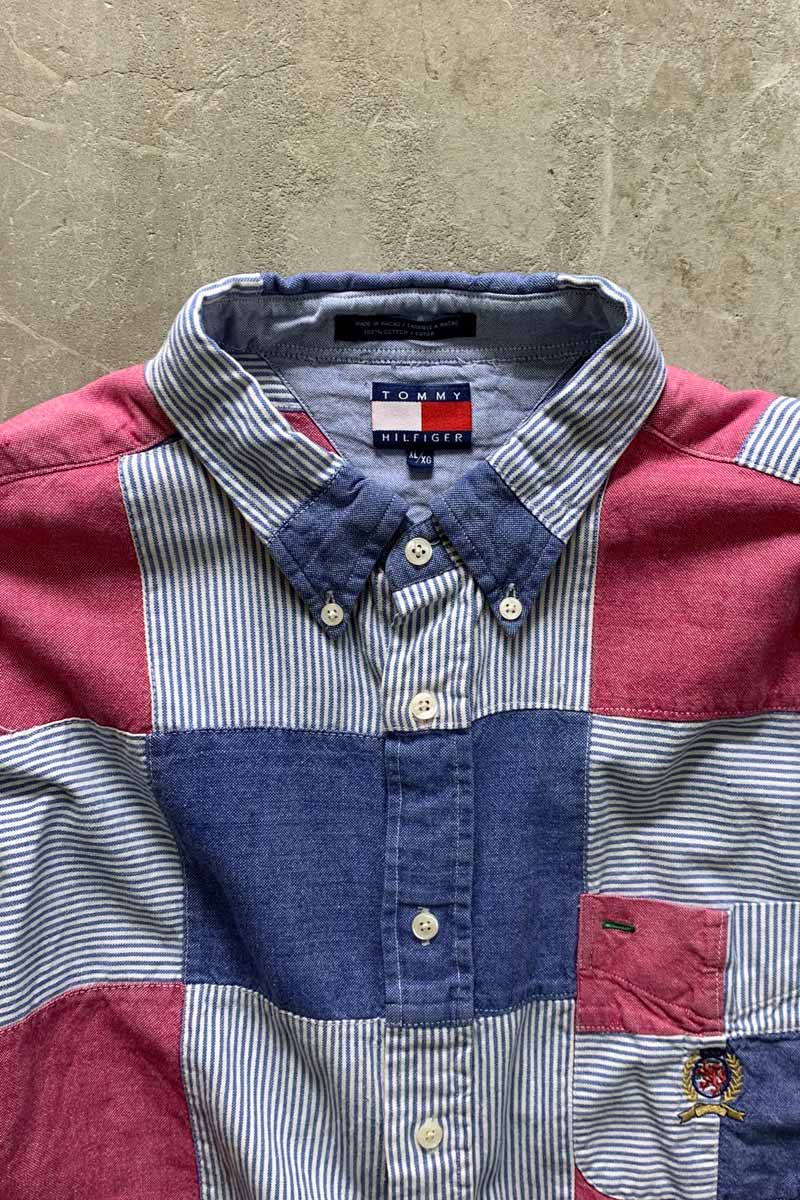 90'S L/S B.D CRAZY CHECK PATTERN PATCHWORK COTTON SHIRT / MULTI [SIZE: XL USED]