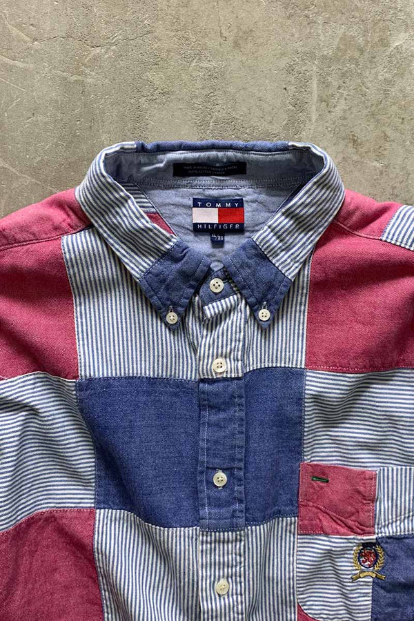 90'S L/S B.D CRAZY CHECK PATTERN PATCHWORK COTTON SHIRT / MULTI [SIZE: XL USED]
