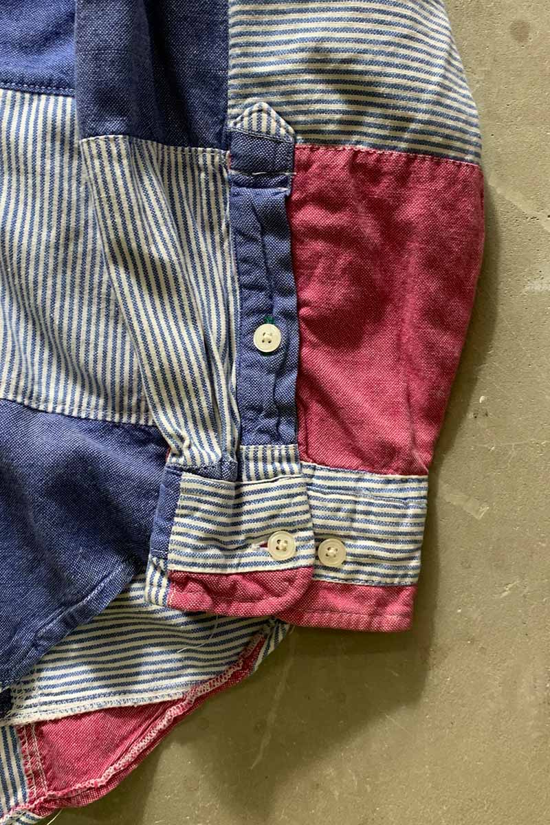 90'S L/S B.D CRAZY CHECK PATTERN PATCHWORK COTTON SHIRT / MULTI [SIZE: XL USED]