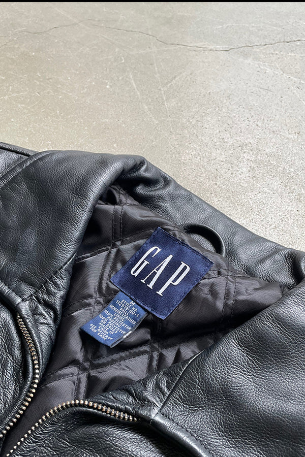 90'S ZIP UP LEATHER JACKET / BLACK [SIZE: M USED]