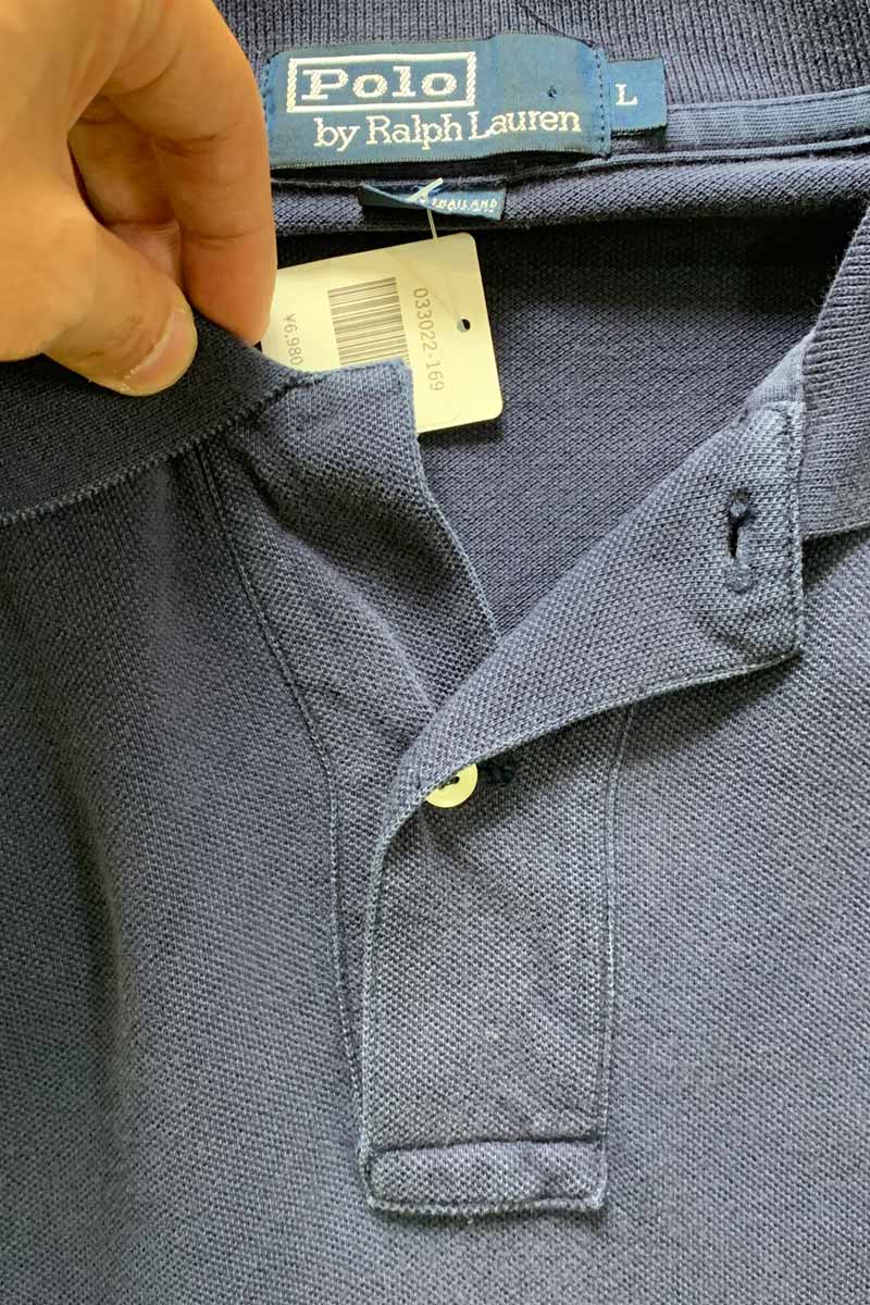 90'S L/S POLO BEAR POLO SHIRT / NAVY [SIZE: L USED]