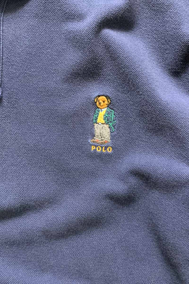 90'S L/S POLO BEAR POLO SHIRT / NAVY [SIZE: L USED]