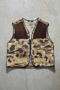 90'S CAMOUFLAGE MESH SEUDE HUNTING VEST/ BEIGE [SIZE:XL USED]