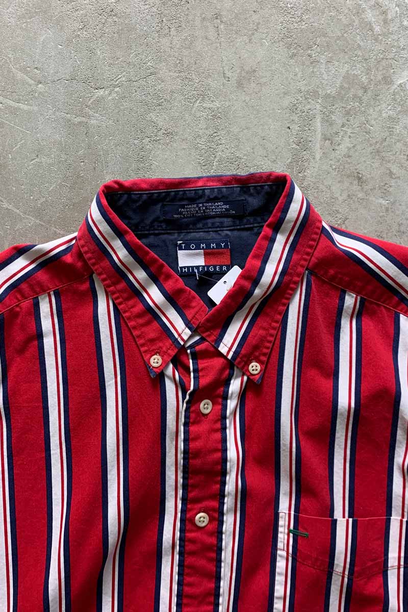 90'S L/S B.D STRIPE SHIRT / RED [SIZE: L USED]