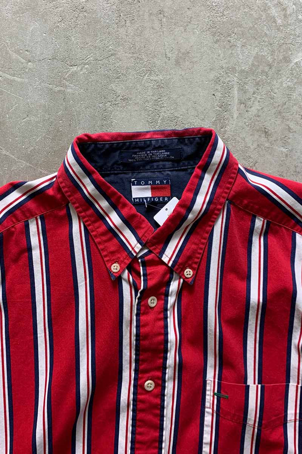 90'S L/S B.D STRIPE SHIRT / RED [SIZE: L USED]