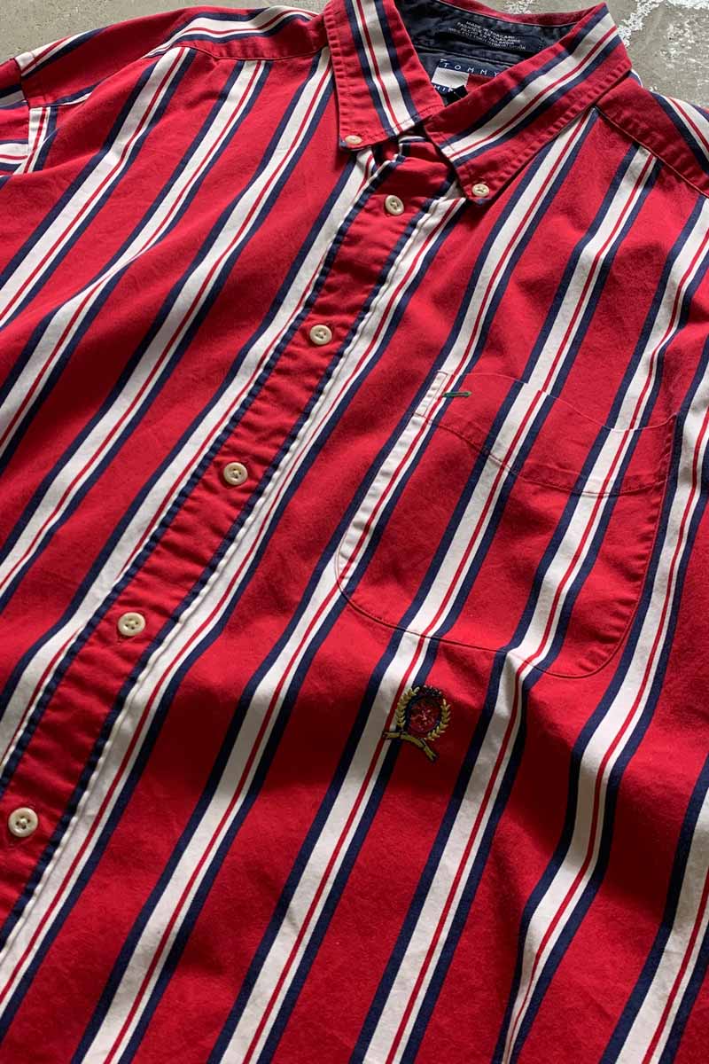 90'S L/S B.D STRIPE SHIRT / RED [SIZE: L USED]