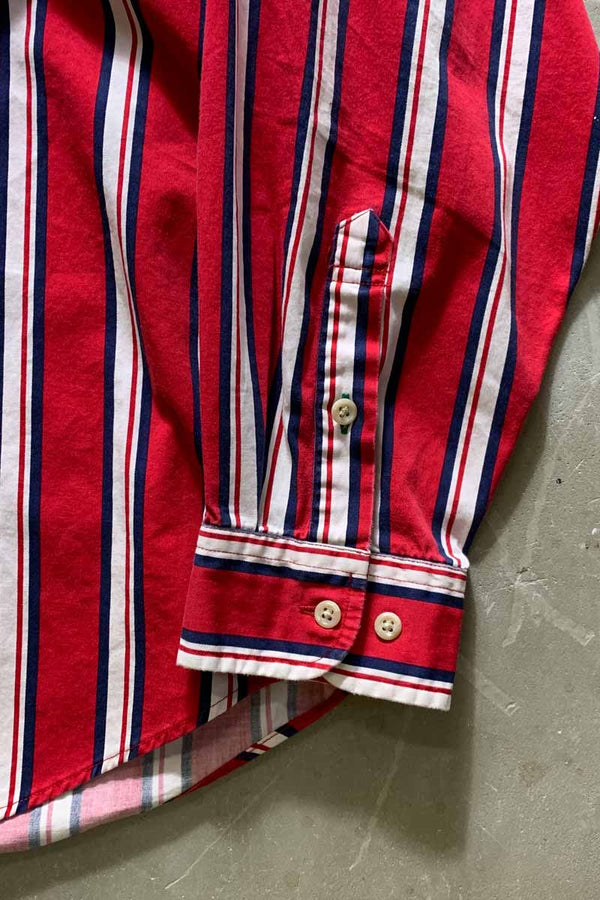90'S L/S B.D STRIPE SHIRT / RED [SIZE: L USED]