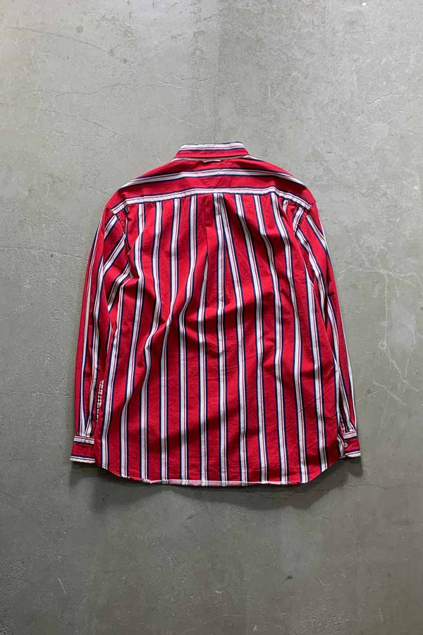 90'S L/S B.D STRIPE SHIRT / RED [SIZE: L USED]