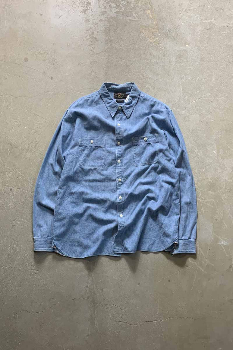 L/S CHAMBRAY WORK DENIM SHIRT / LIGHT INDIGO [SIZE: L USED]