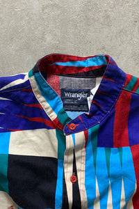 MADE IN USA 80'S L/S NO COLLAR DESIGN COTTON SHIRT / MULTI [SIZE: XL USED]