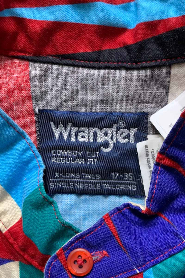 MADE IN USA 80'S L/S NO COLLAR DESIGN COTTON SHIRT / MULTI [SIZE: XL USED]