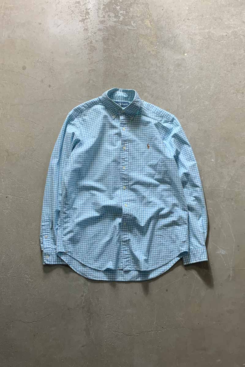 90'S L/S B.D GINGHAM CHECK SHIRT / BLUE [SIZE: L USED]
