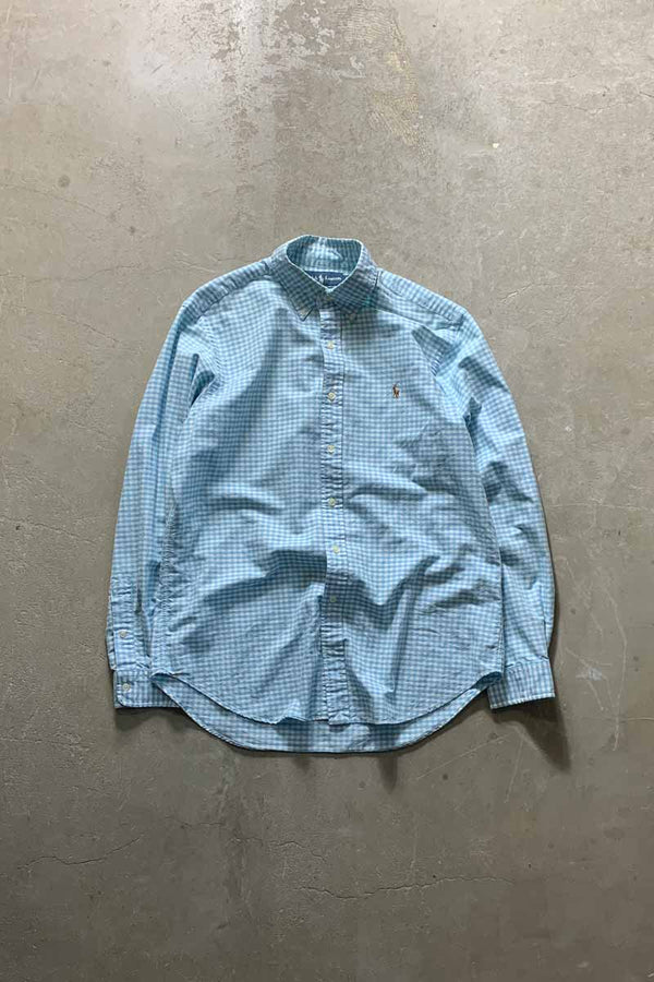90'S L/S B.D GINGHAM CHECK SHIRT / BLUE [SIZE: L USED]