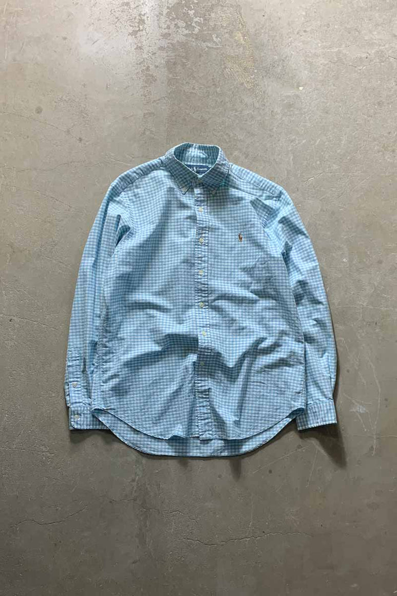 90'S L/S B.D GINGHAM CHECK SHIRT / BLUE [SIZE: L USED]