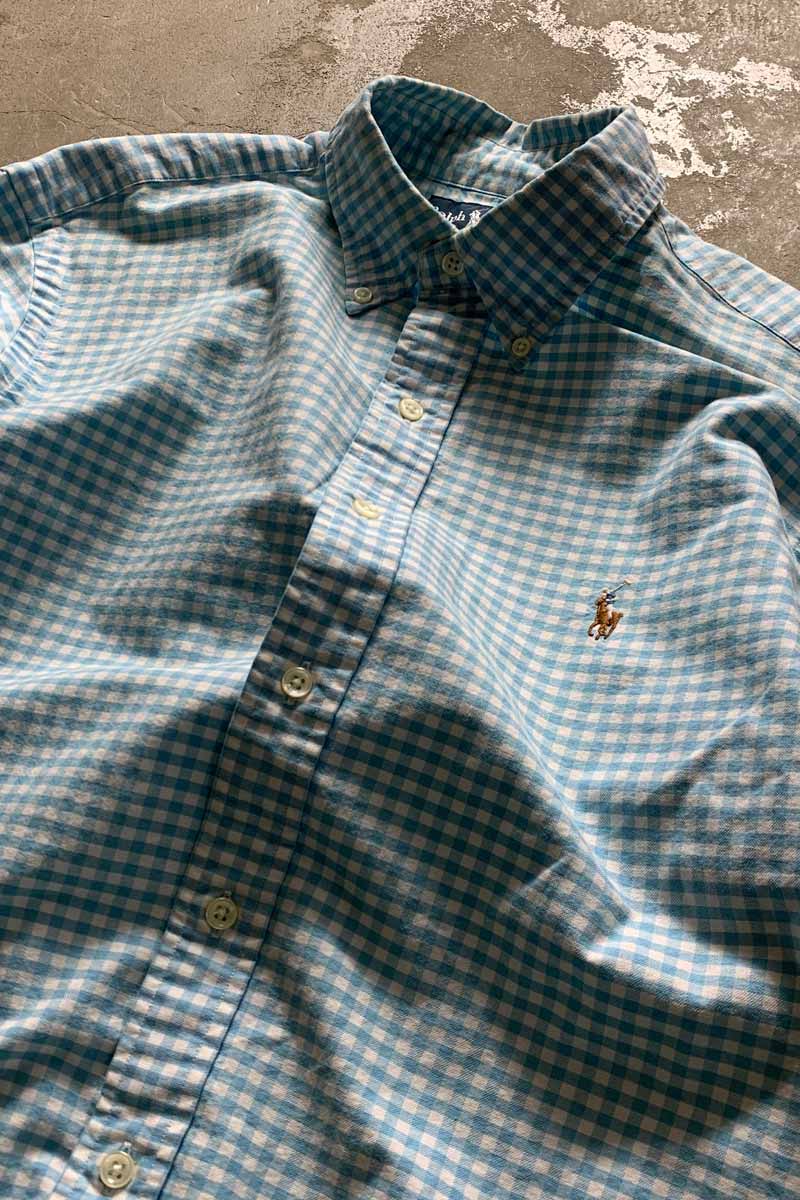 90'S L/S B.D GINGHAM CHECK SHIRT / BLUE [SIZE: L USED]
