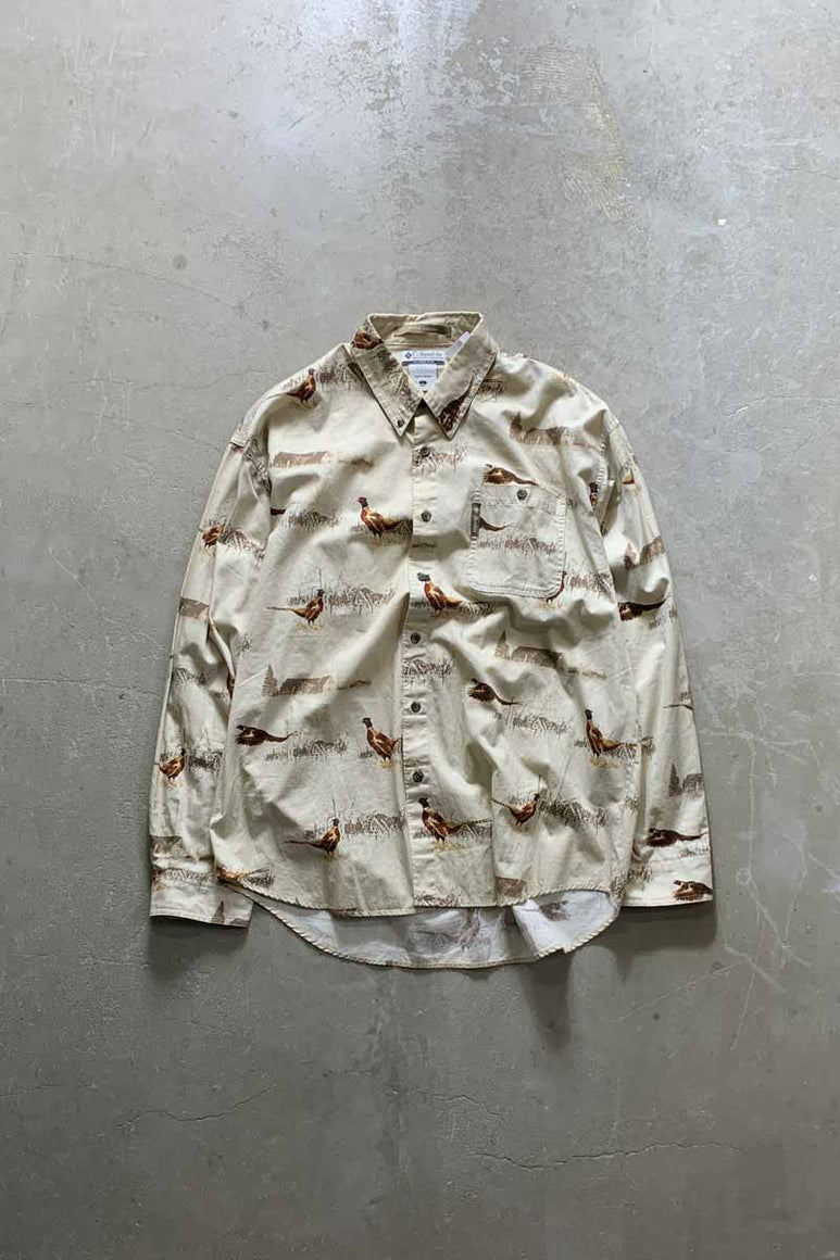 L/S PHEASANT PATTERN SHIRT / BEIGE [SIZE: L USED]