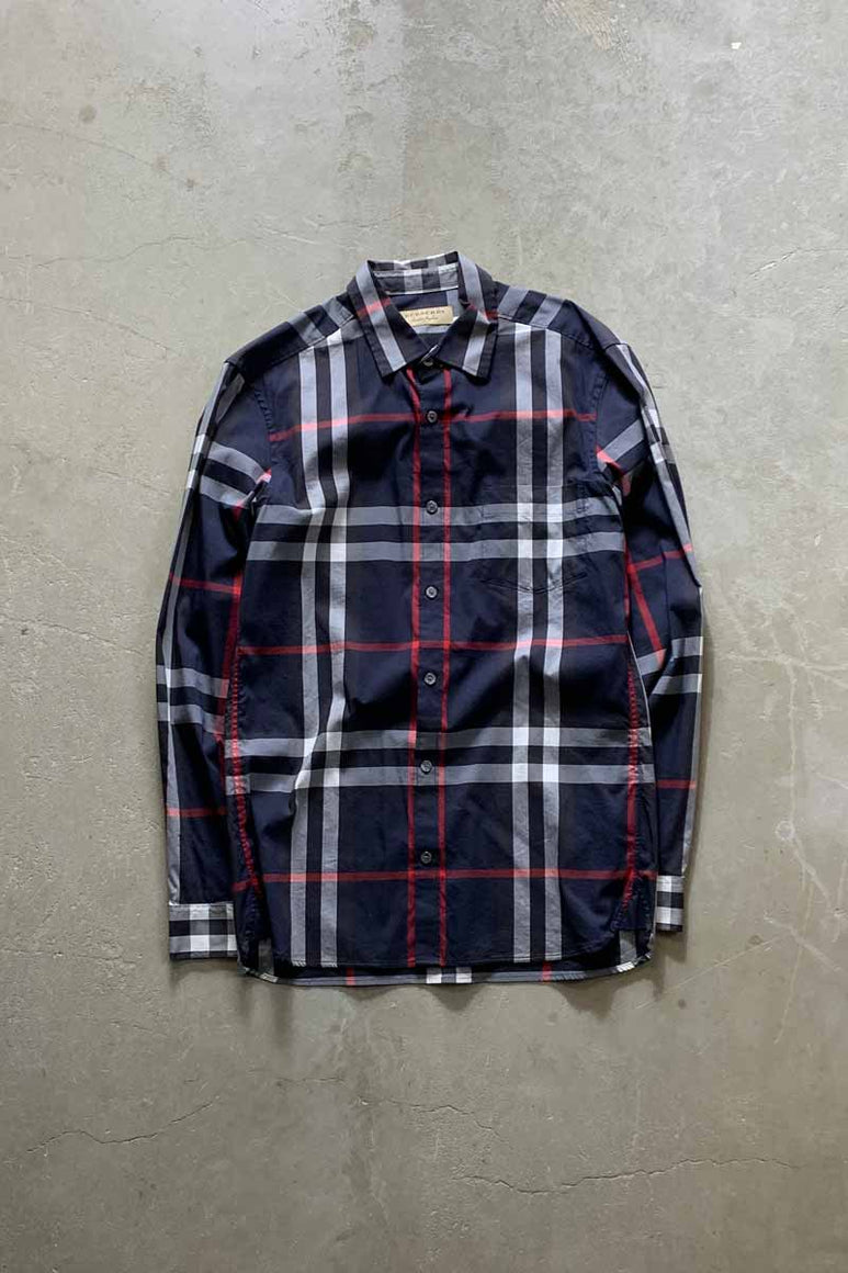 L/S CHECK SHIRT / NAVY [SIZE: S USED]