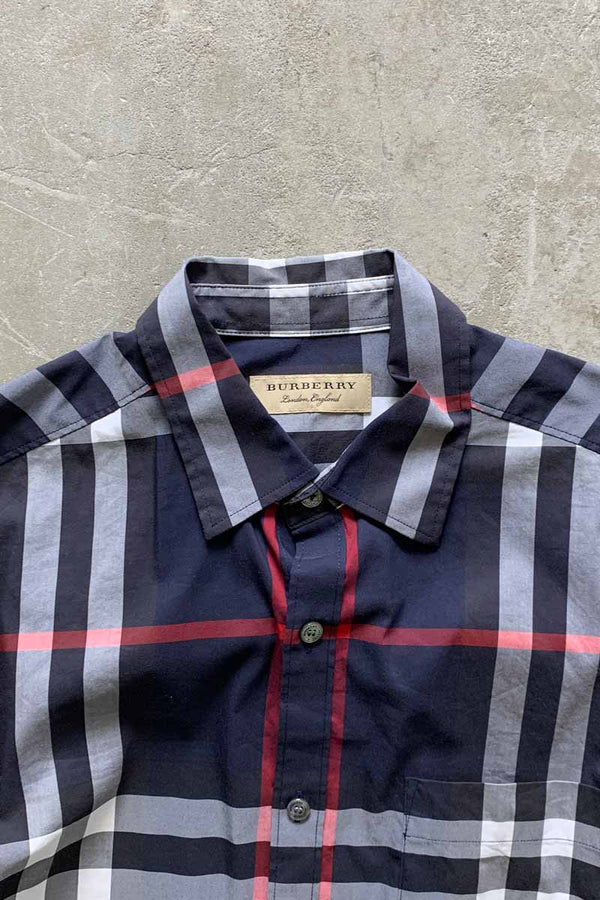 L/S CHECK SHIRT / NAVY [SIZE: S USED]