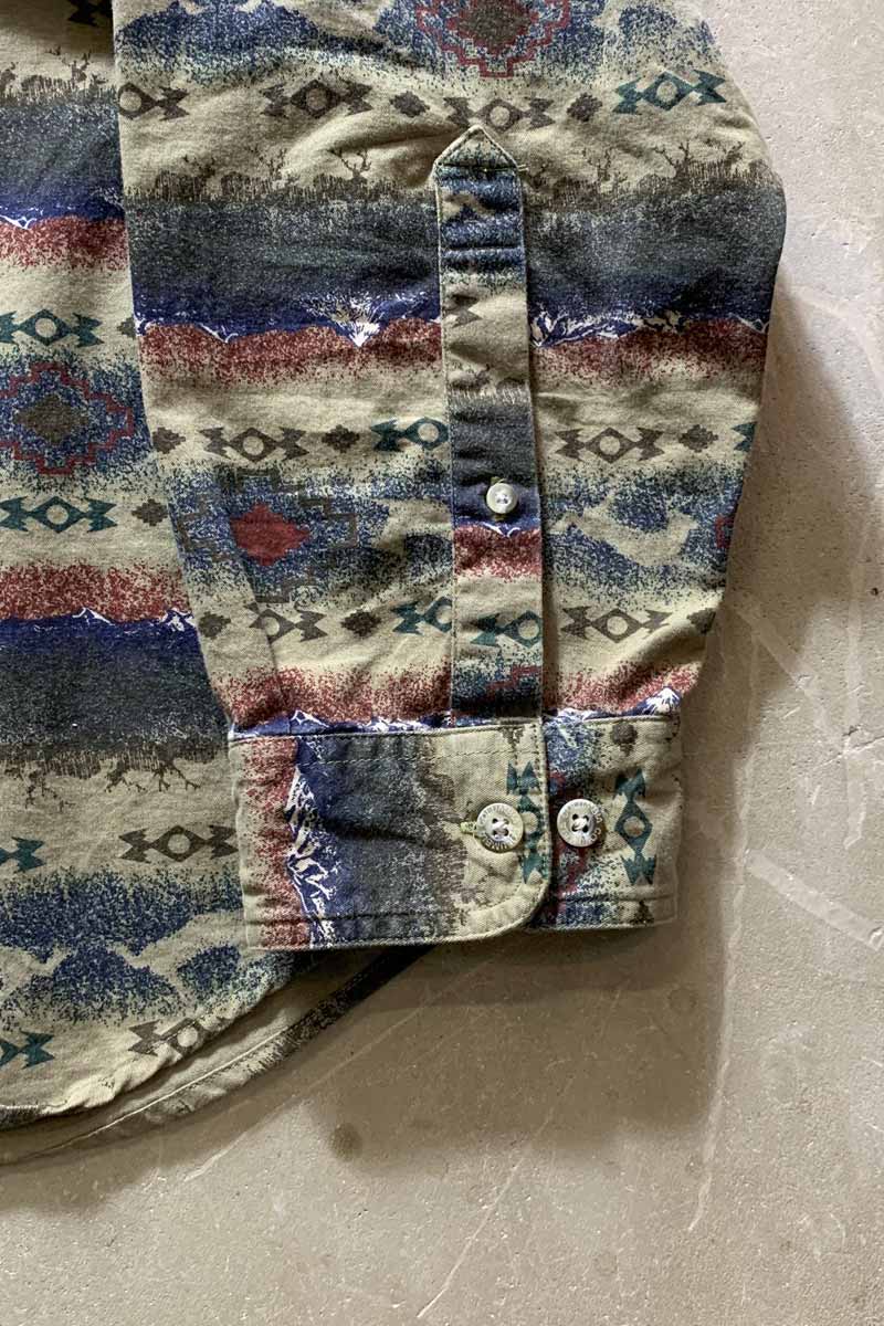 L/S DEER PATTERN SHIRT / KHAKI [SIZE: XL USED]