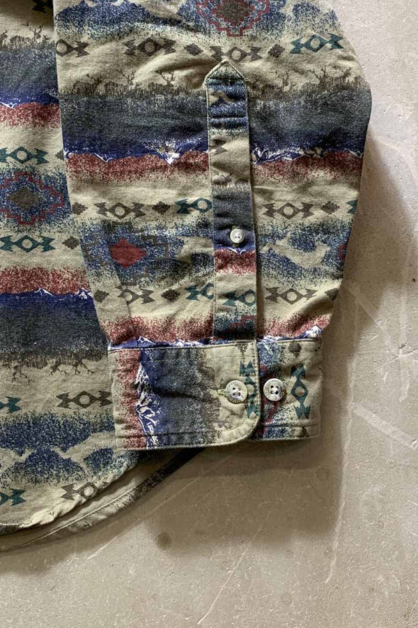 L/S DEER PATTERN SHIRT / KHAKI [SIZE: XL USED]