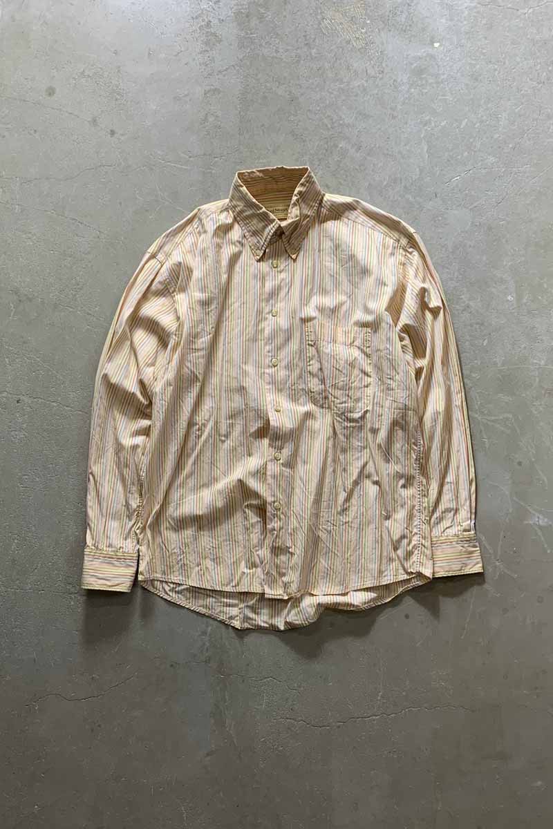 MADE IN USA 90'S L/S B.D STRIPE SHIRT / BEIGE [SIZE: M USED]