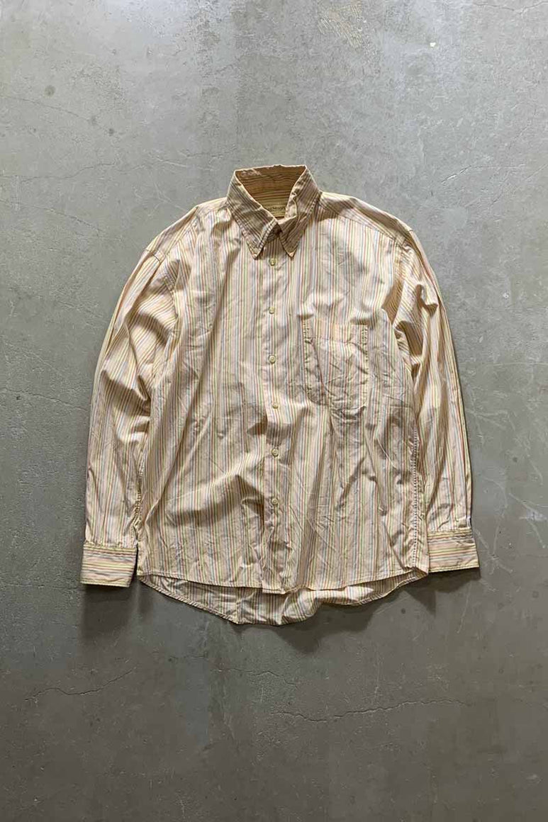 MADE IN USA 90'S L/S B.D STRIPE SHIRT / BEIGE [SIZE: M USED]