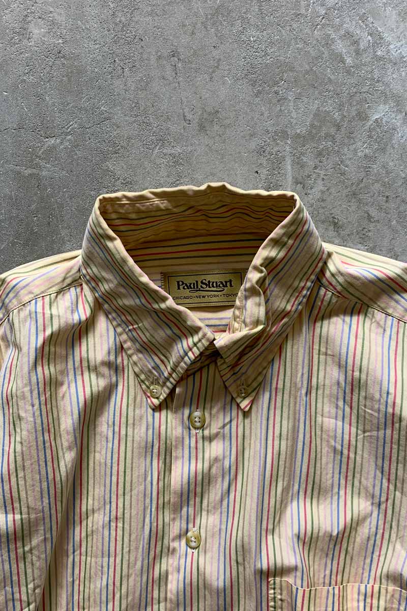 MADE IN USA 90'S L/S B.D STRIPE SHIRT / BEIGE [SIZE: M USED]