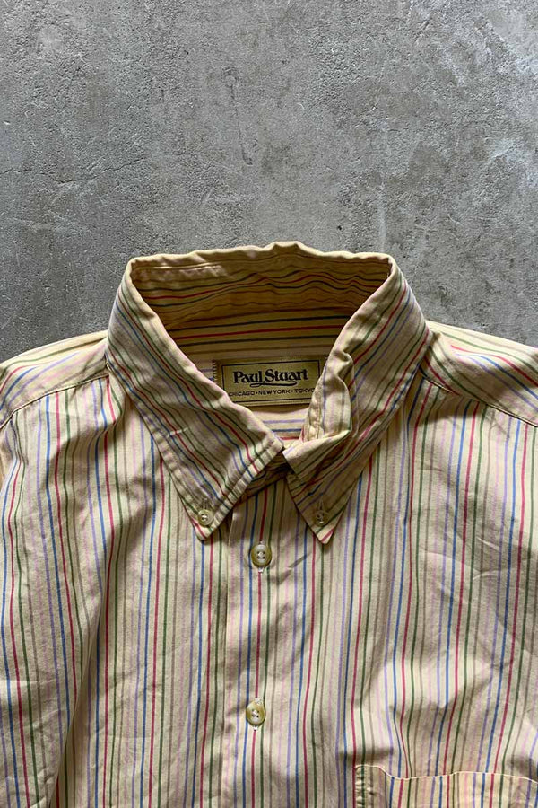 MADE IN USA 90'S L/S B.D STRIPE SHIRT / BEIGE [SIZE: M USED]