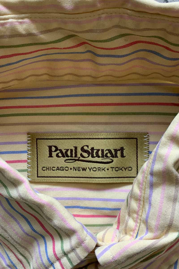 MADE IN USA 90'S L/S B.D STRIPE SHIRT / BEIGE [SIZE: M USED]
